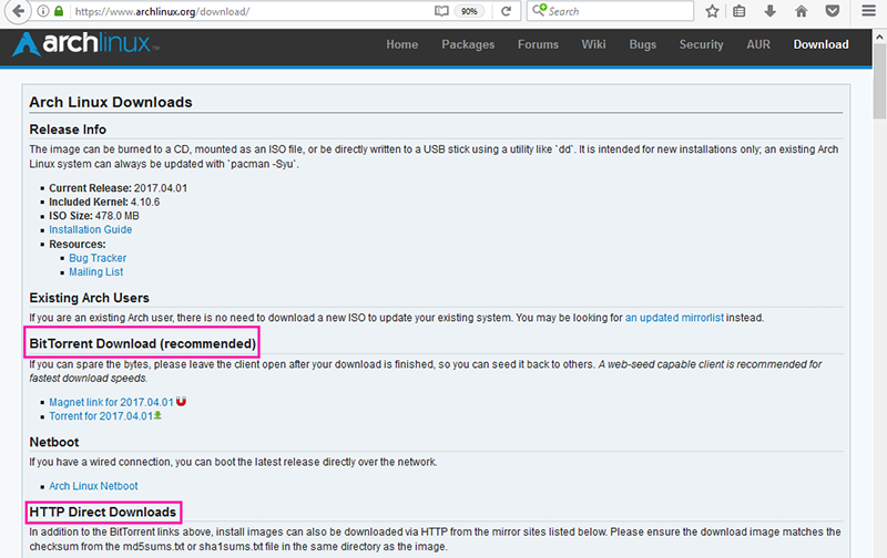 arch download page