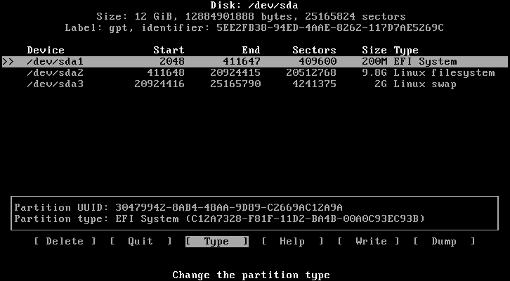 cfdisk EFI